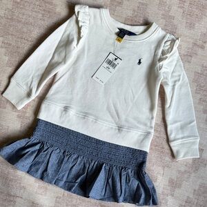 Polo by Ralph Lauren Girls Fleece and Chambray Sweatshirt Dress size 3T NWT